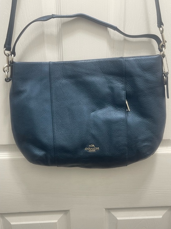 Coach Pebbled Leather Shoulder Bag in Navy Blue - Picture 2 of 8